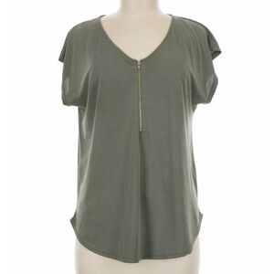 Green Envelope Flowy Top Zipper, Sage Womens Large V-neck